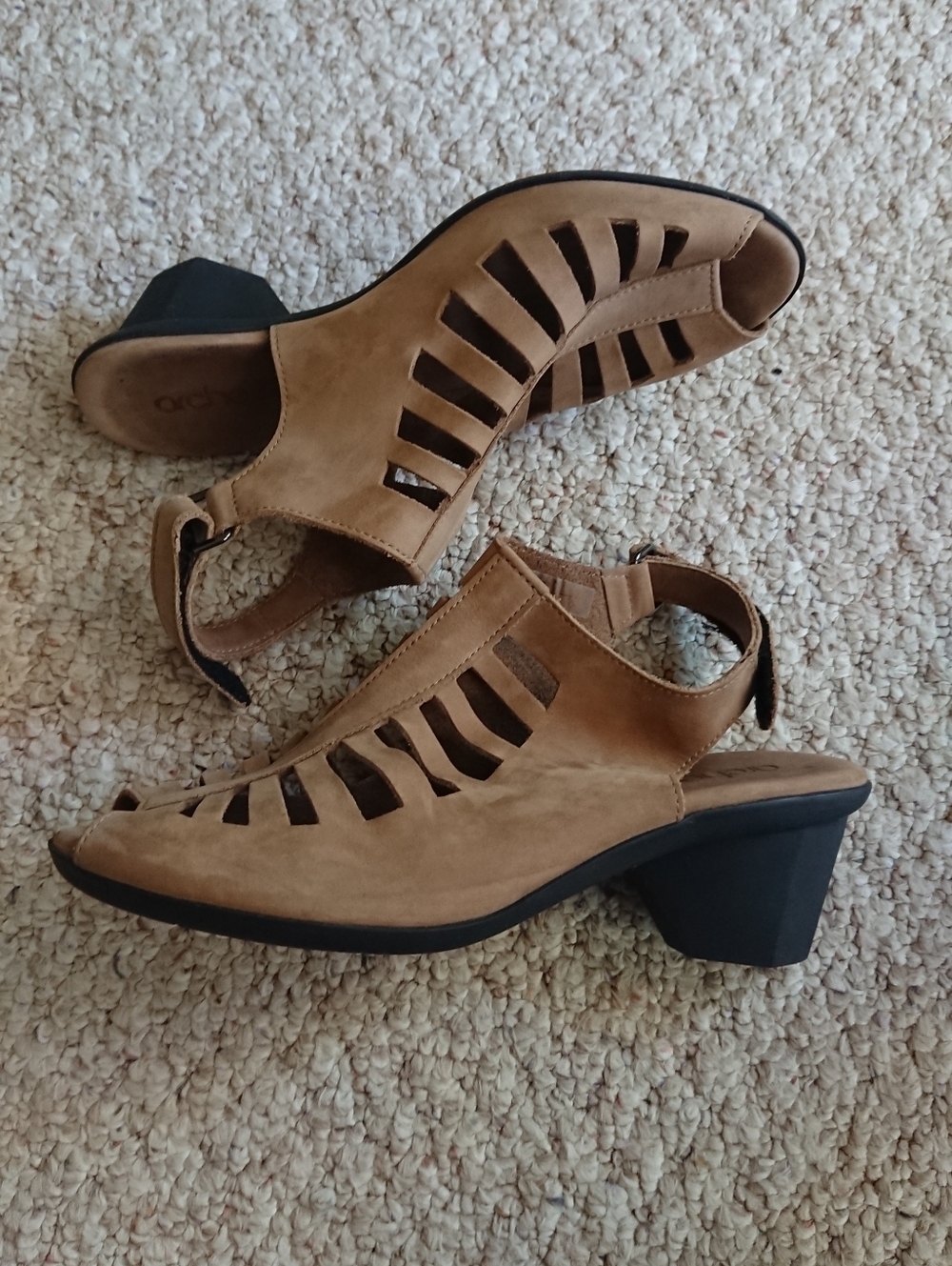 Arche Enexor Cutout Slingback brown suede leather Mid-Heel Sandals size 7.5